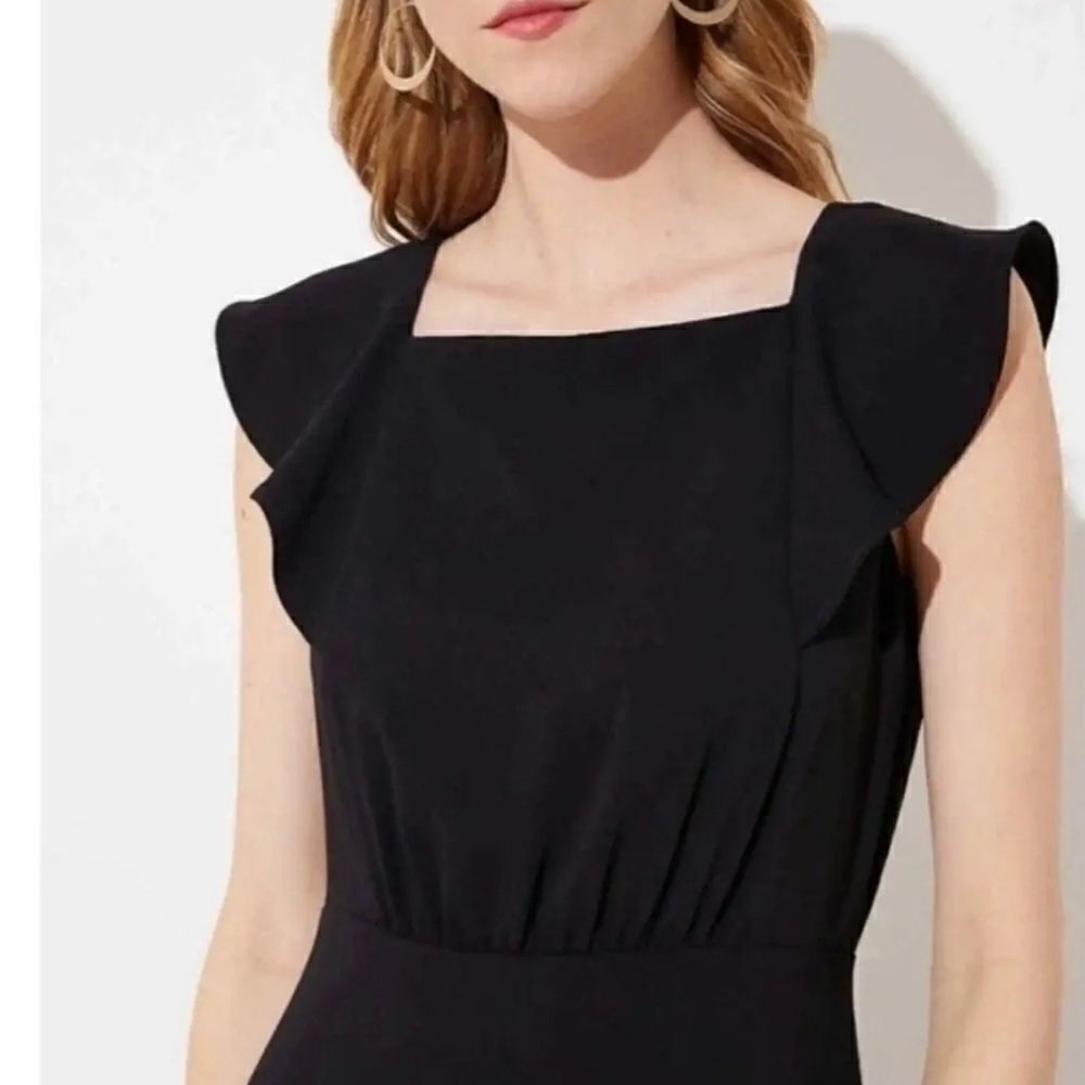 Loft Black Ruffle Top Shift Mini Dress Size 2P - Picture 2 of 11